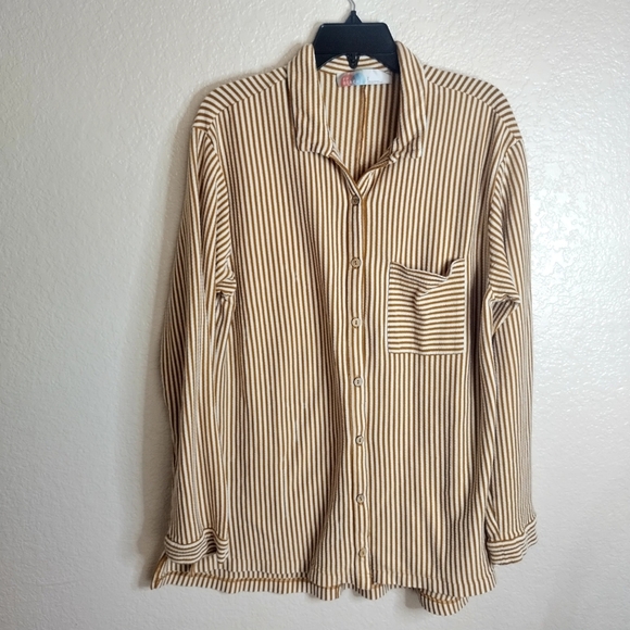 Free People Beach Better Days Button Down  Stripped Shirt Sz L - Picture 2 of 9